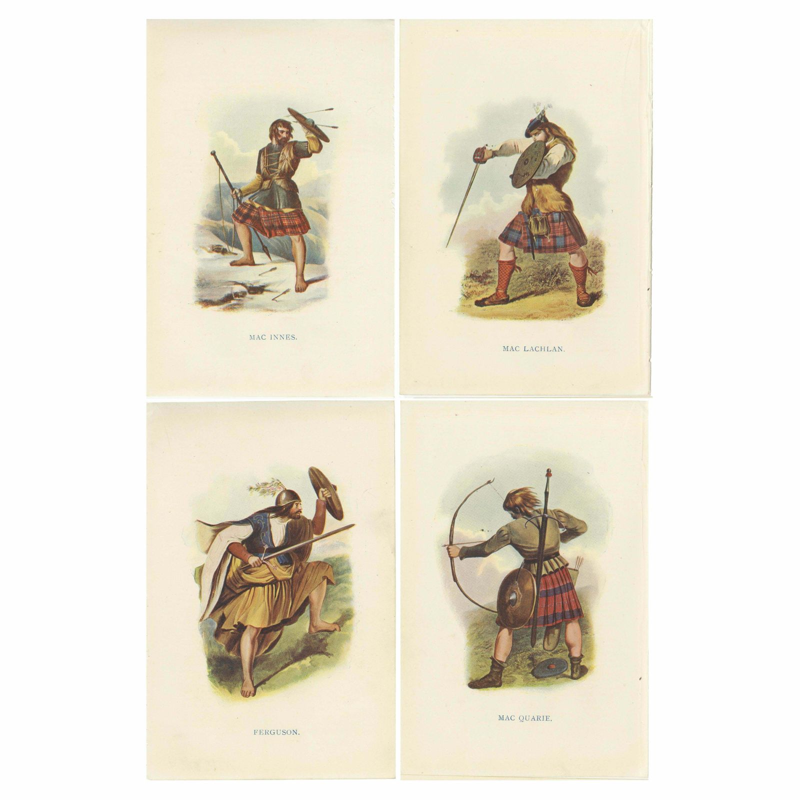 Set Of 4 Original Antique Prints Of Costumes Of The Clans Of Scotland