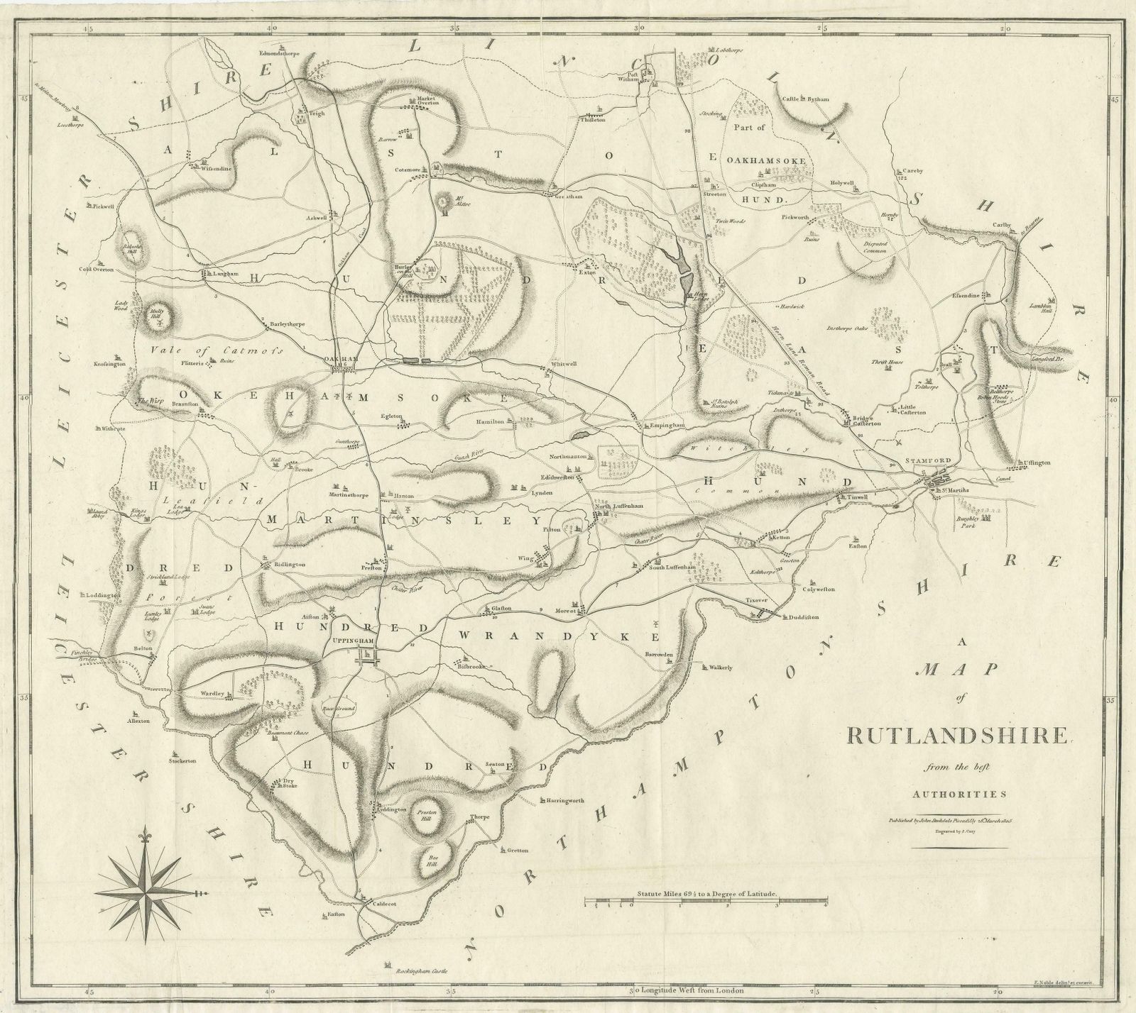 Large Antique County Map Of Ruthlandshire, England photo for sale