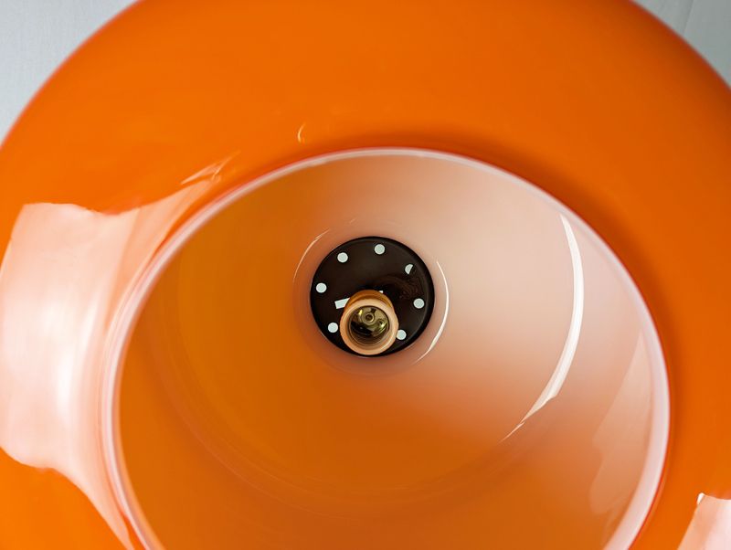 Orange & White Incamiciato Murano Glass Pendant Lamp  Attrib. To Vistosi photo furniture