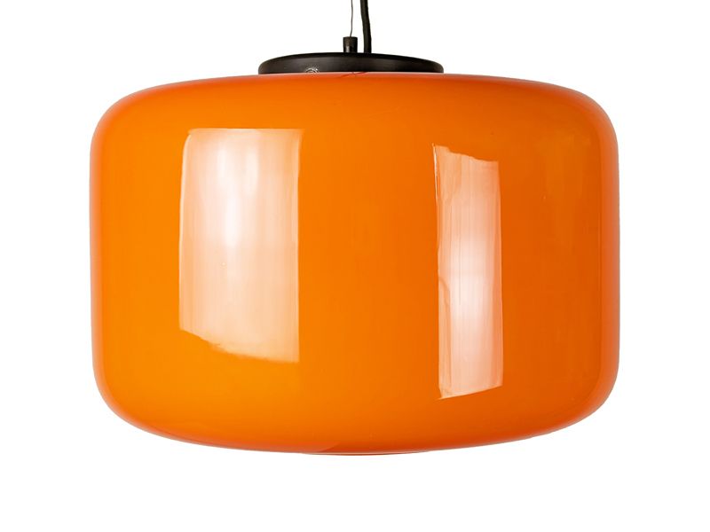 Orange & White Incamiciato Murano Glass Pendant Lamp  Attrib. To Vistosi photo vinterior