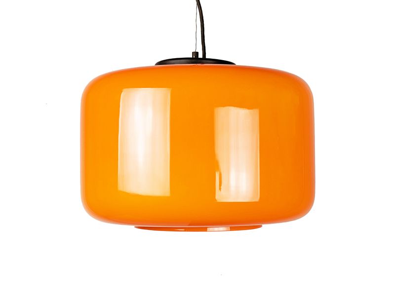 Lighting Orange & White Incamiciato Murano Glass Pendant Lamp  Attrib. To Vistosi photo
