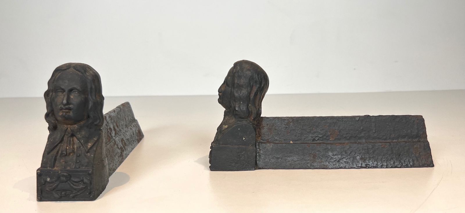 Pair Of Cast Iron Andirons With The Effigy Of Beethoven photo 680.0