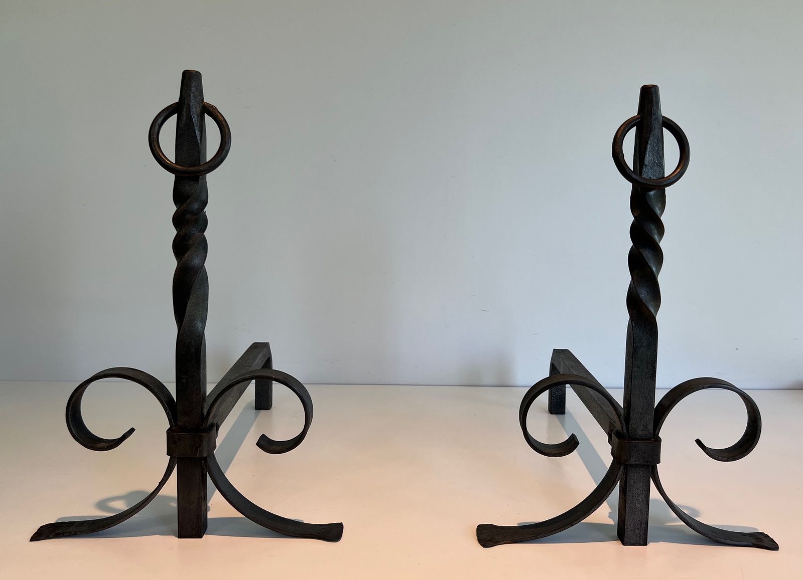 Pair Of Wrought Iron Andirons, 1950s