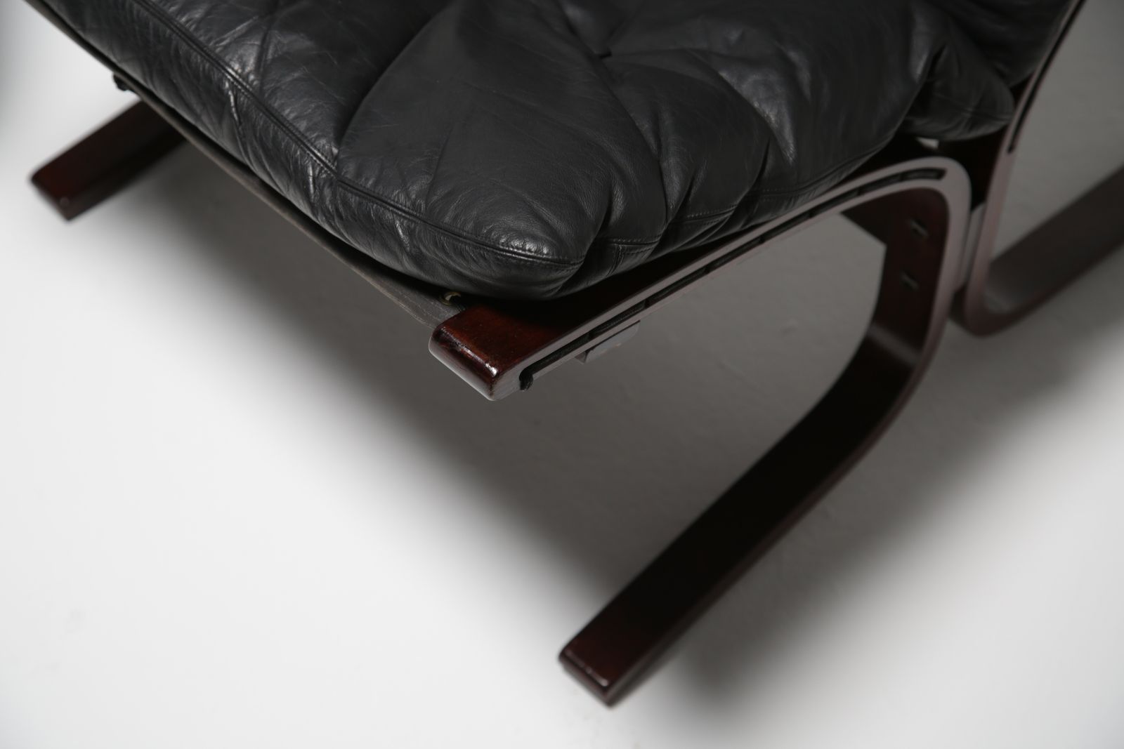Furniture Pair Of Black Leather Lounge Chairs And Footstool “Siesta” By Ingmar Relling For Westnofa, Norway, 1960s. photo