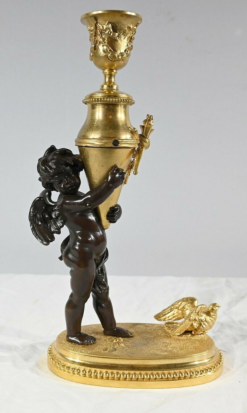Bronze Candlestick “Blindfolded Love”, Signed Ferville Suan – Late 19th Century photo for sale