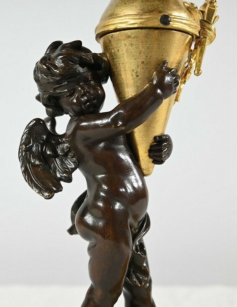 Bronze Candlestick “Blindfolded Love”, Signed Ferville Suan – Late 19th Century photo vinterior