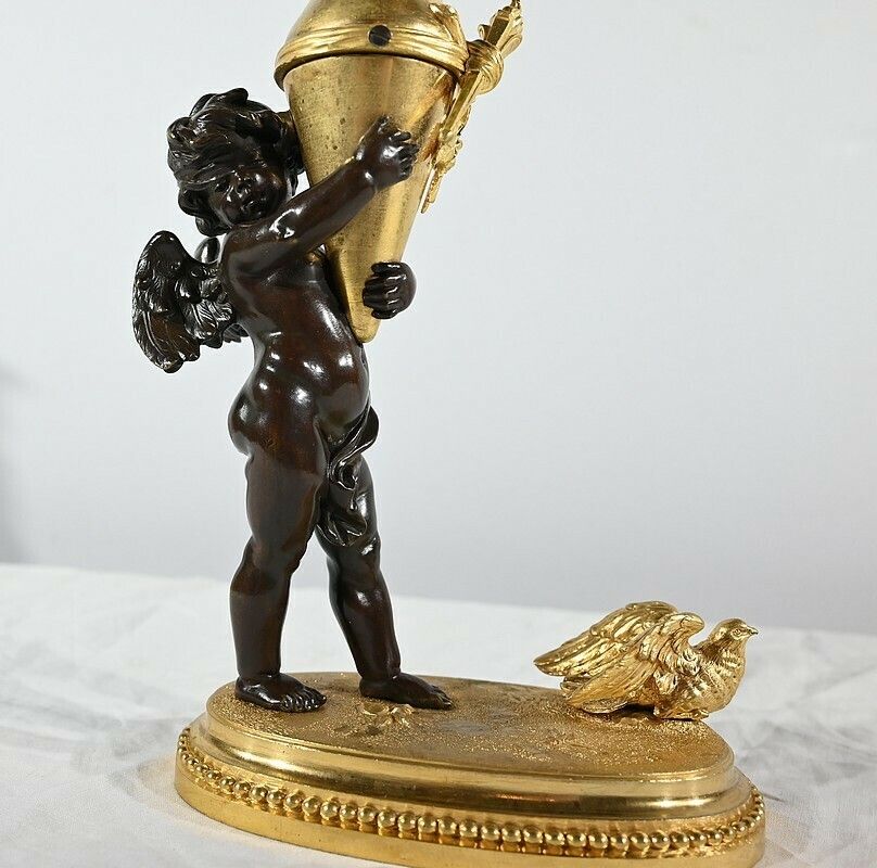 Bronze Candlestick “Blindfolded Love”, Signed Ferville Suan – Late 19th Century photo vintage