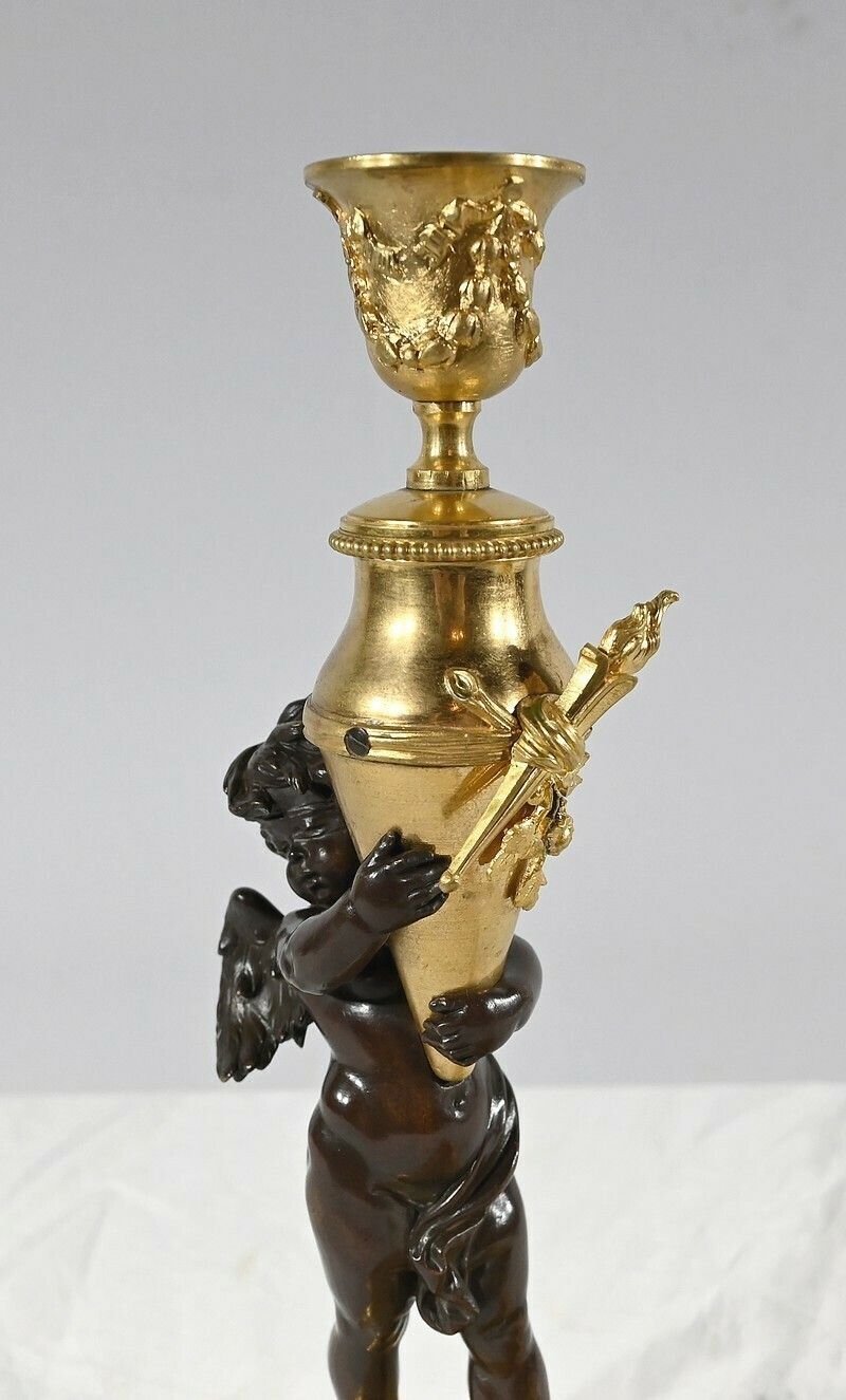1819.1129029600002 Bronze Candlestick “Blindfolded Love”, Signed Ferville Suan – Late 19th Century photo