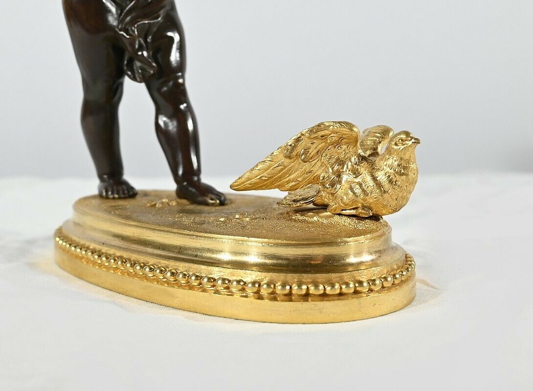photo vintage Bronze Candlestick “Blindfolded Love”, Signed Ferville Suan – Late 19th Century
