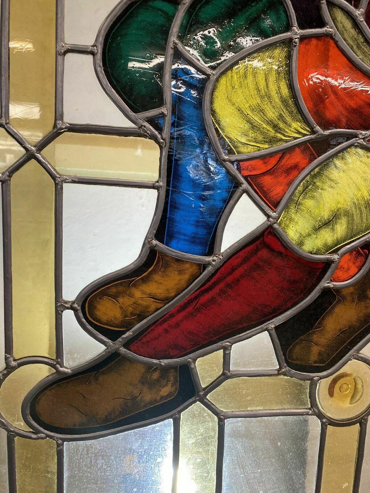 Large Medieval Stained Glass Hand Painted Window Panel Old Refufb Antique Lead photo vinterior