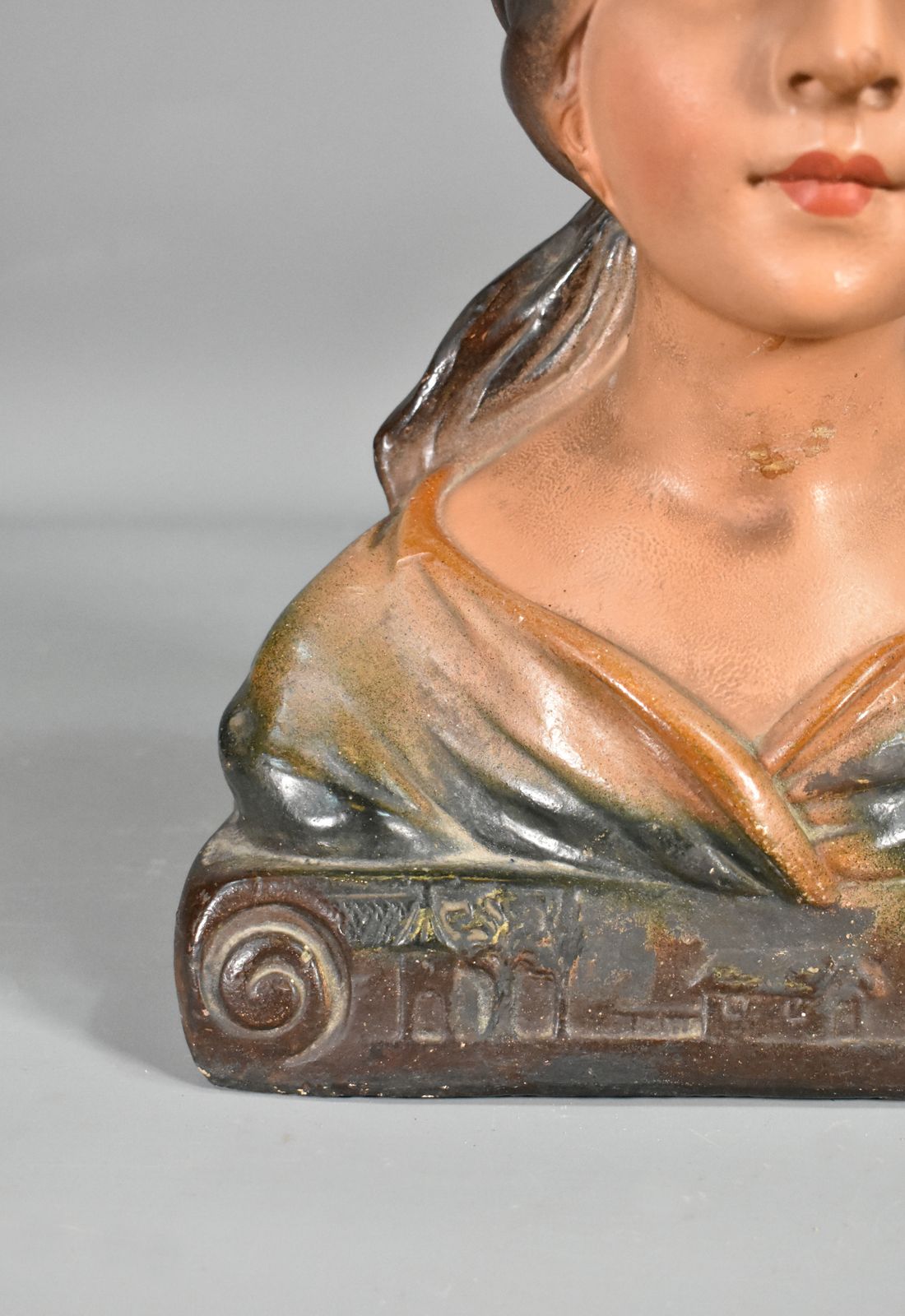 French Antique Bust Of A Young Girl In Plaster photo vintage