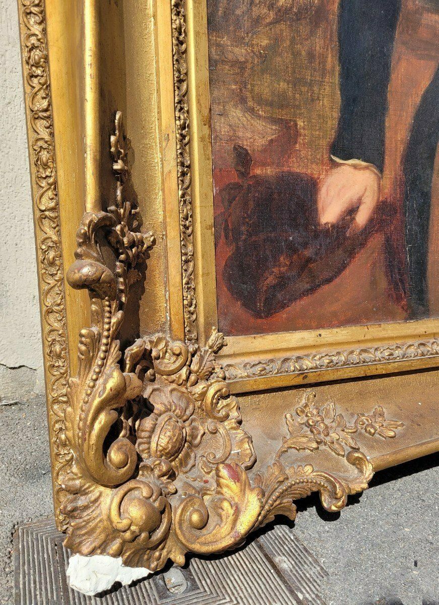 Portrait Of An Aristocrat, Large Oil On Framed Canvas, 19th Century Flag photo buy