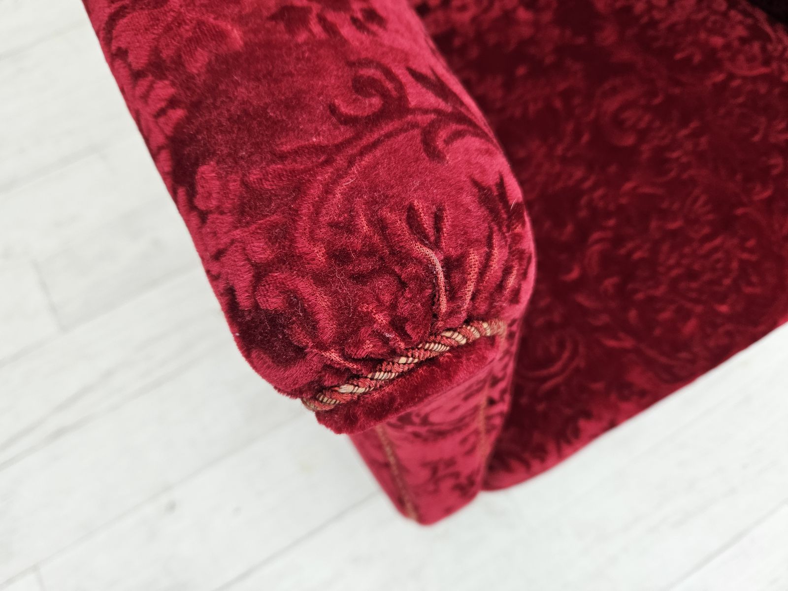 1950s, Danish Vintage Chair, Red Cotton/Wool Fabric, Beech Wood. photo furniture