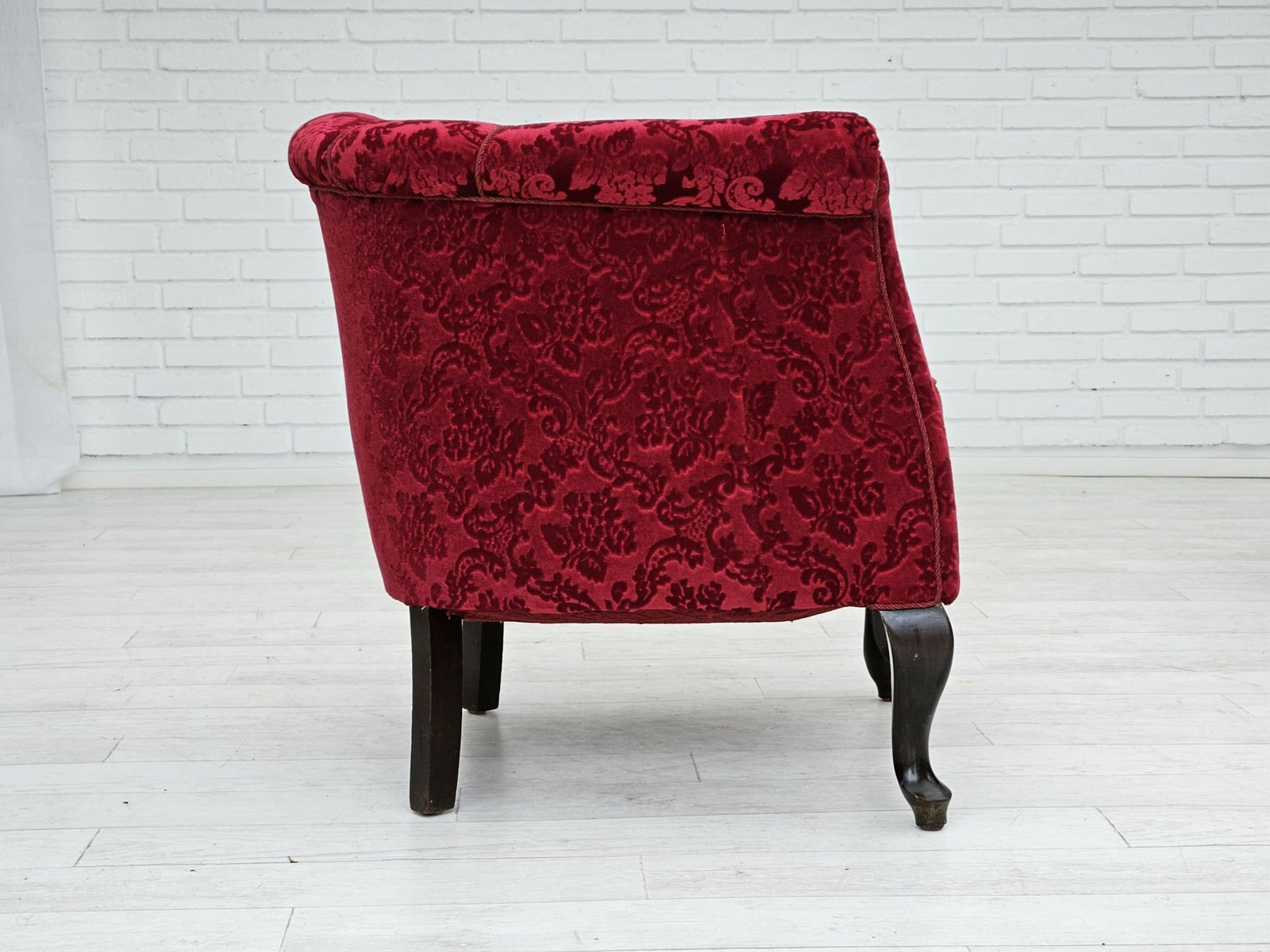 1870.0 Ca. Jaren 1950, Paar Deense Lounge Fauteuils, Rood Katoen/Wollen Stof, Beukenhout. photo