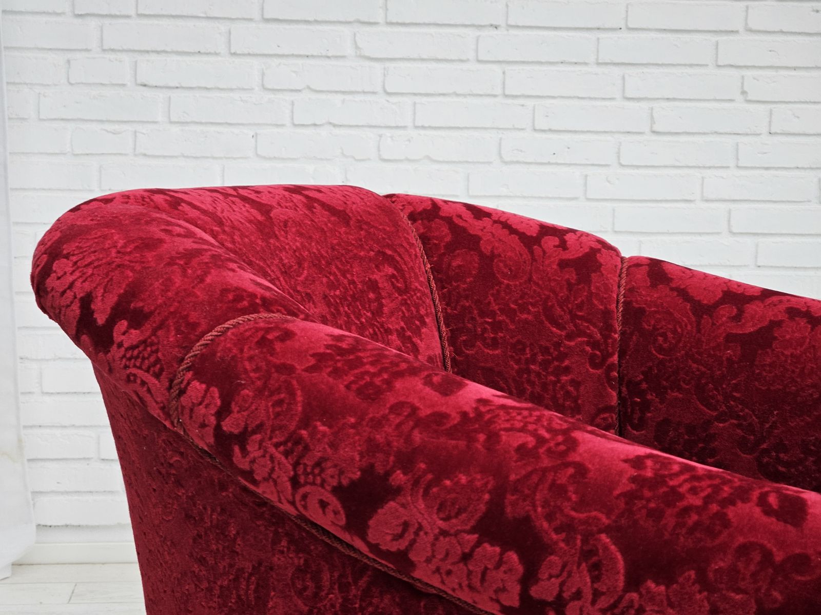 1950s, Pair Of Danish Lounge Chairs, Red Cotton/Wool Fabric. photo Furniture