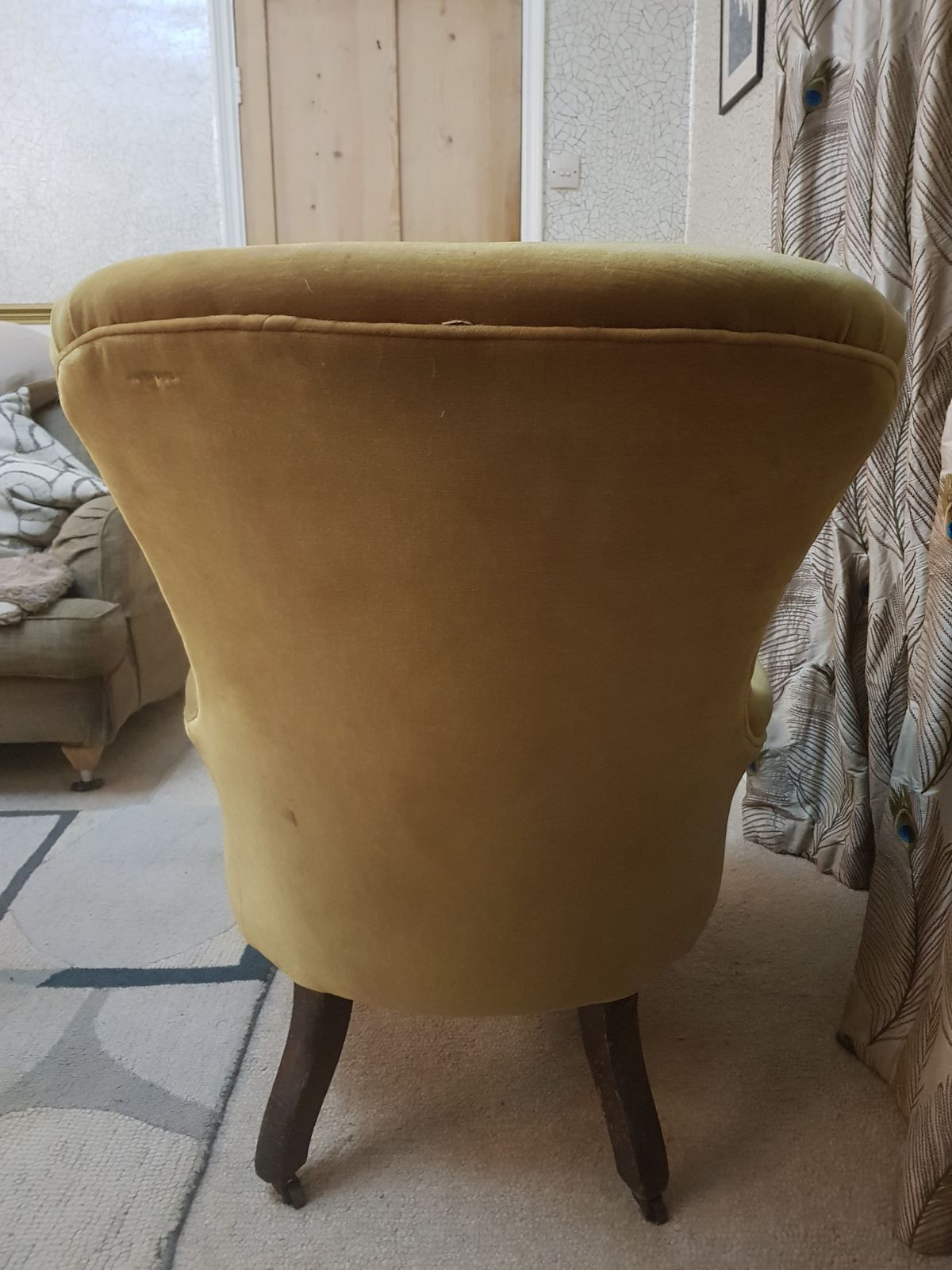 Gold Velvet And Mahogany Slipper Chair 1900s photo vintage