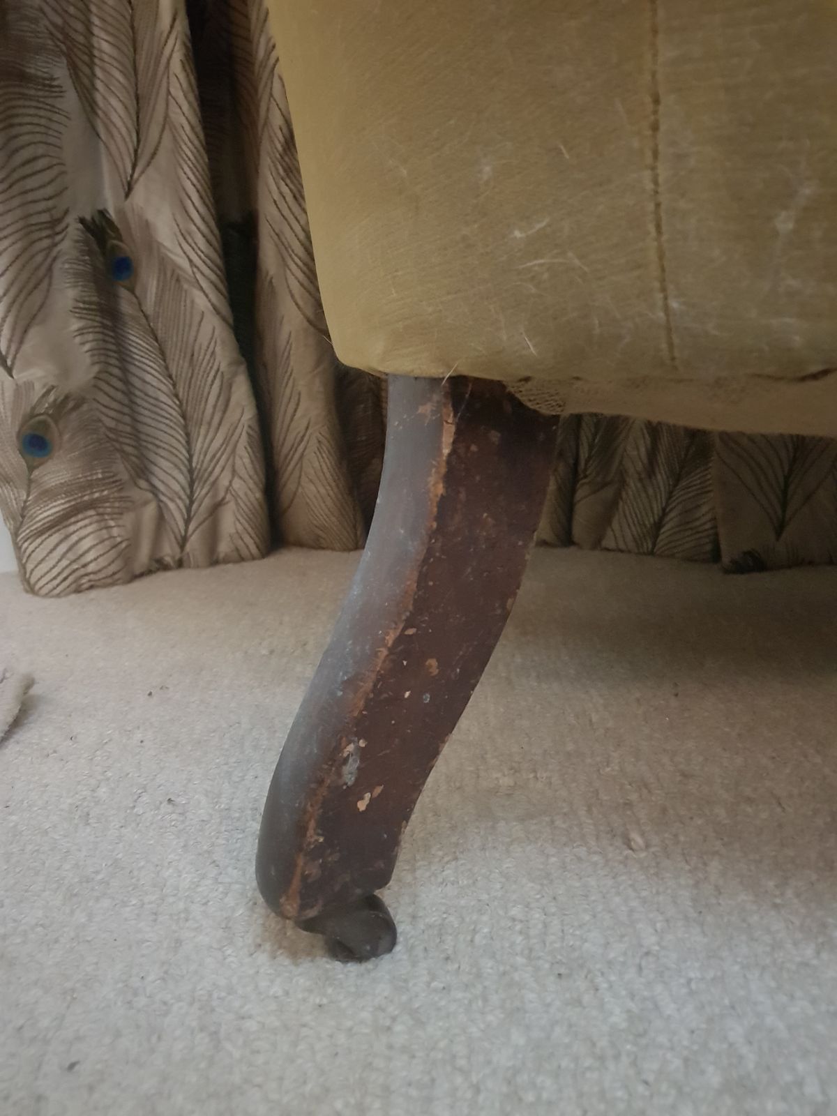 photo for sale Gold Velvet And Mahogany Slipper Chair 1900s