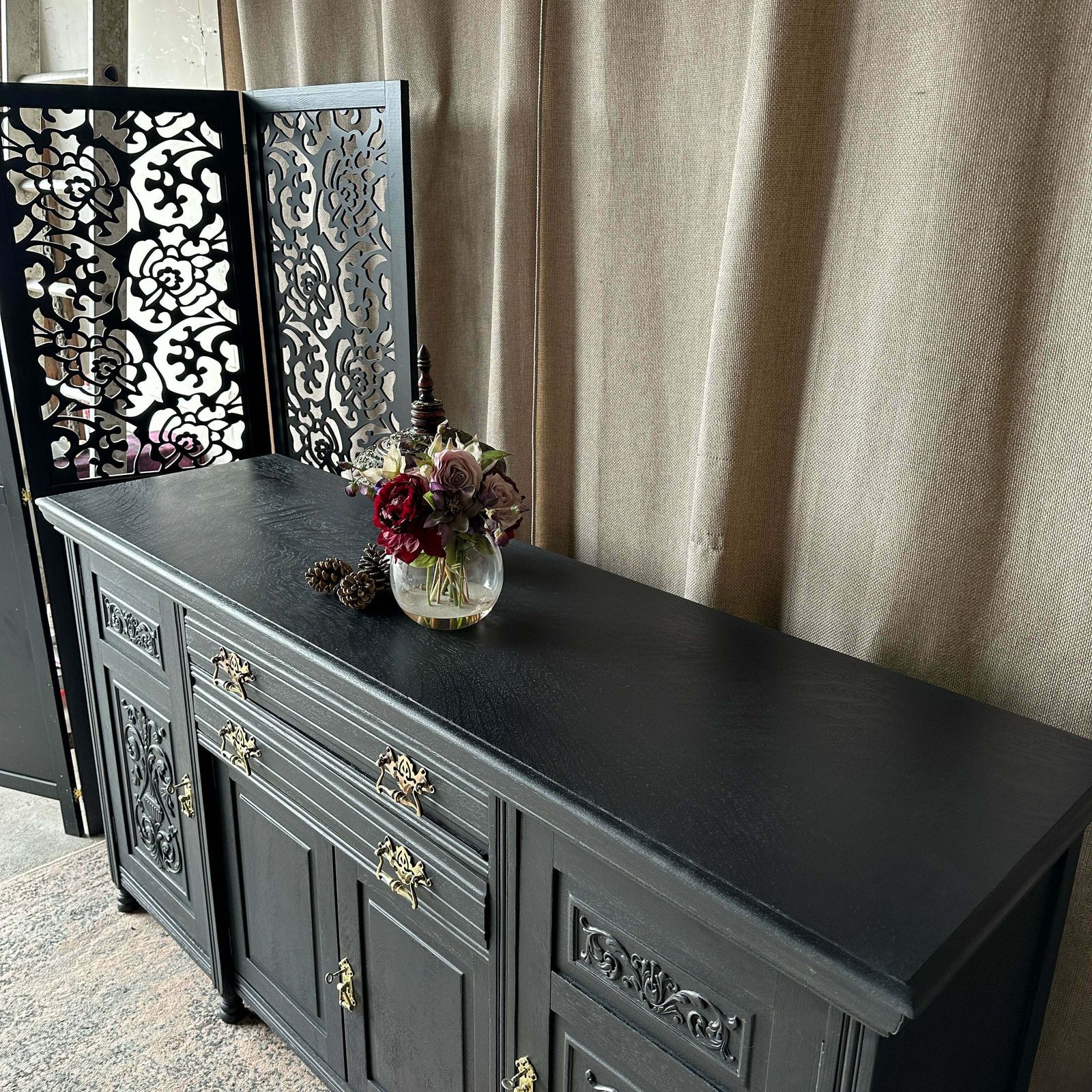 Painted Antique Sideboard Victorian Sideboard Heavily Carved Commission Order photo vinterior