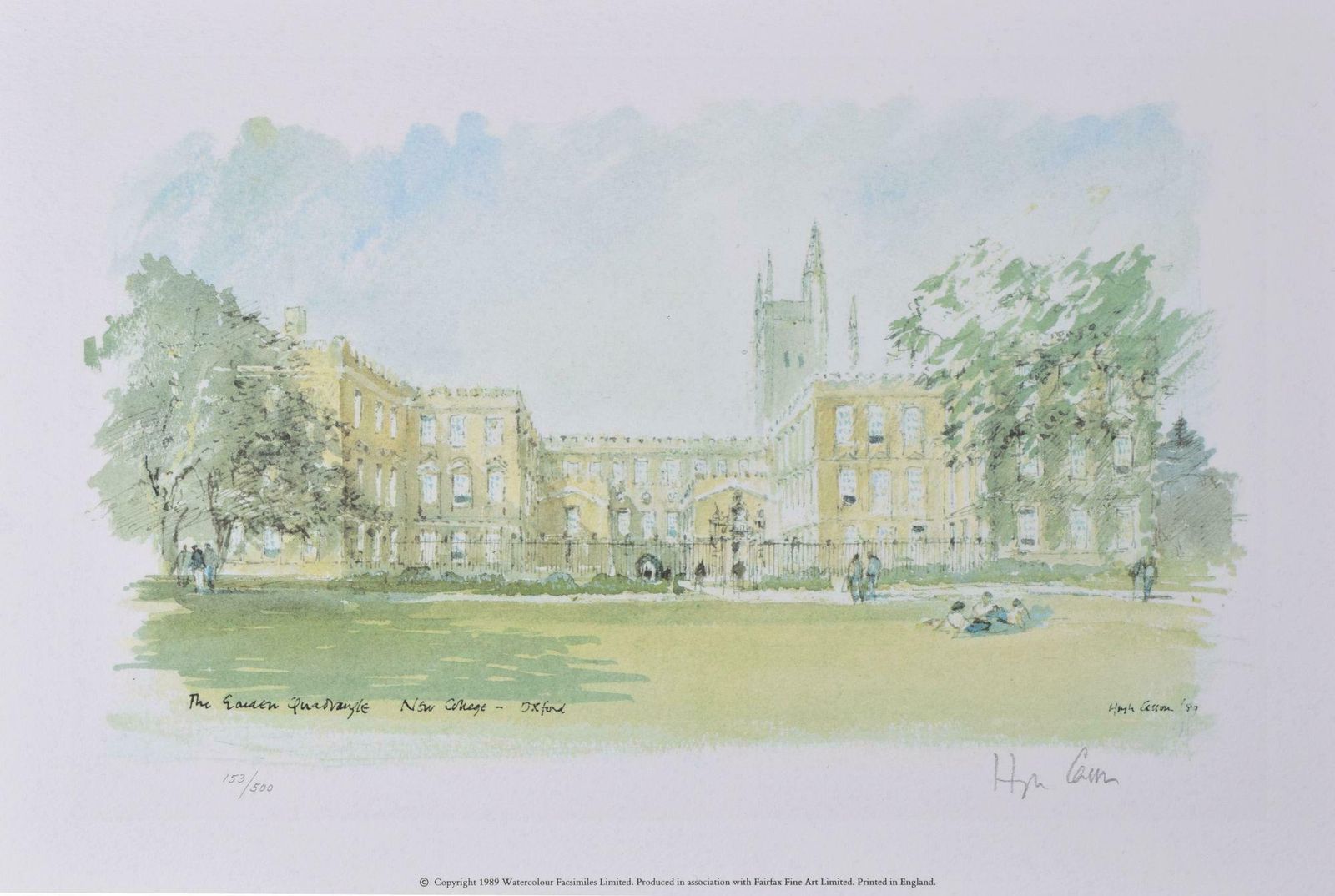 Hugh Casson New College, Oxford Garden Quad Lithograph By Hugh Casson 1989