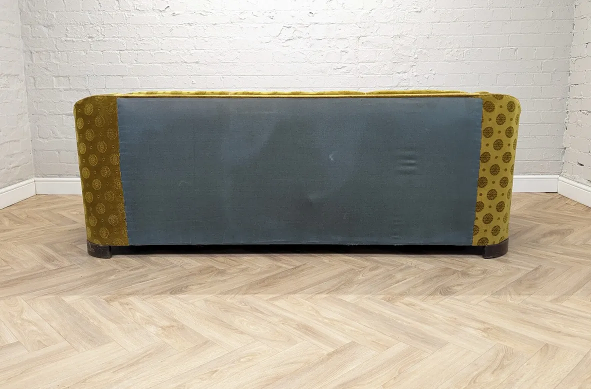 Mid Century Art Deco Swedish Gold Velour & Beech 3 Seater Cocktail Sofa 1930 photo vinterior