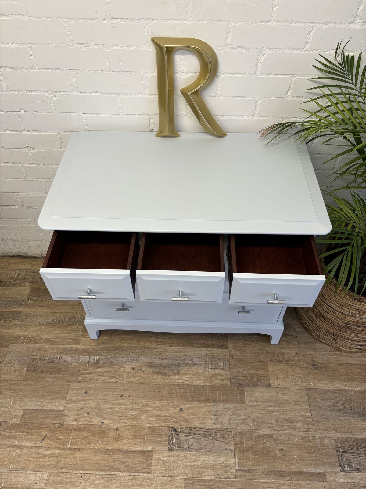 Stag Minstrel Pair Of 3 Over 2 Chest Of Drawers Painted Light Grey photo vintage