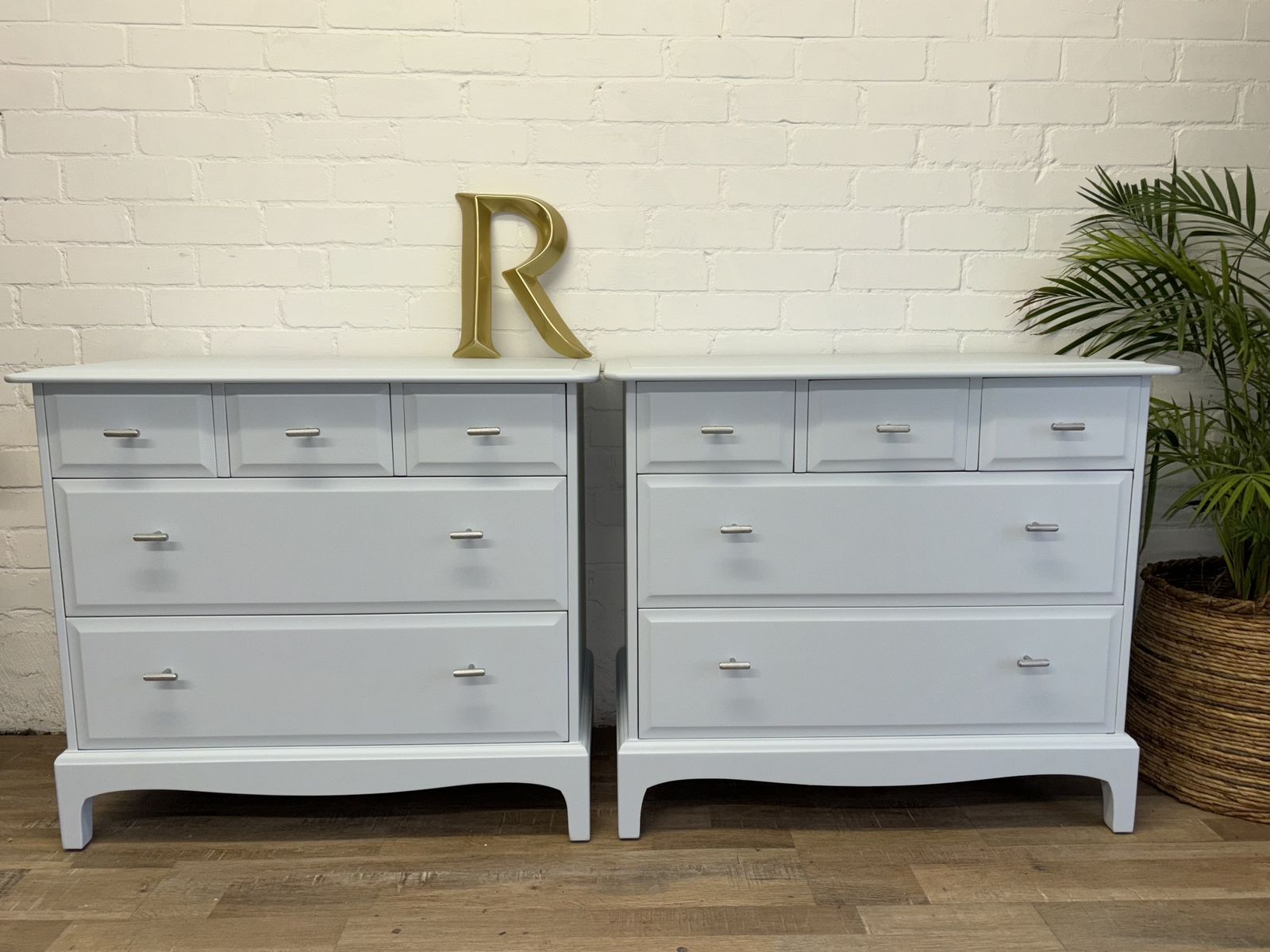 Stag Minstrel Pair Of 3 Over 2 Chest Of Drawers Painted Light Grey