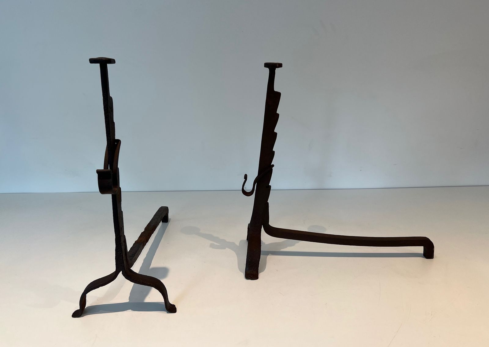 Pair Of Wrought Iron Andirons, 1900s photo for sale