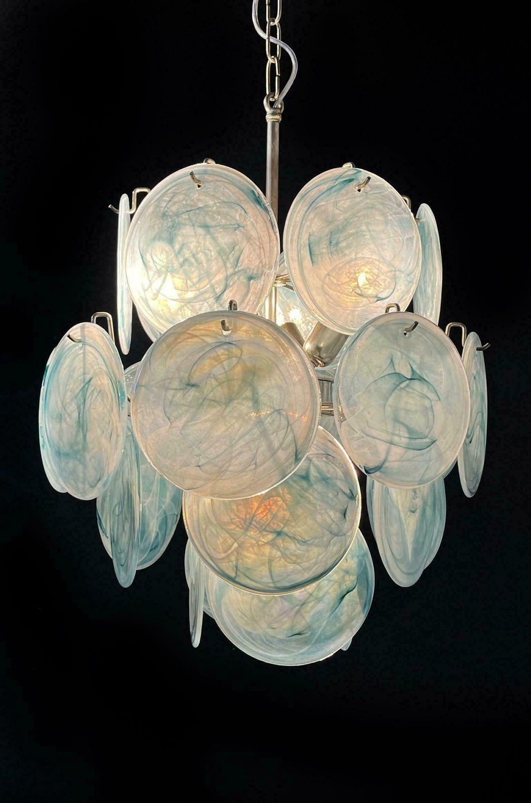 1970s Beautiful Vintage Italian Murano Chandeliers, 24 Blue Discs photo vinterior