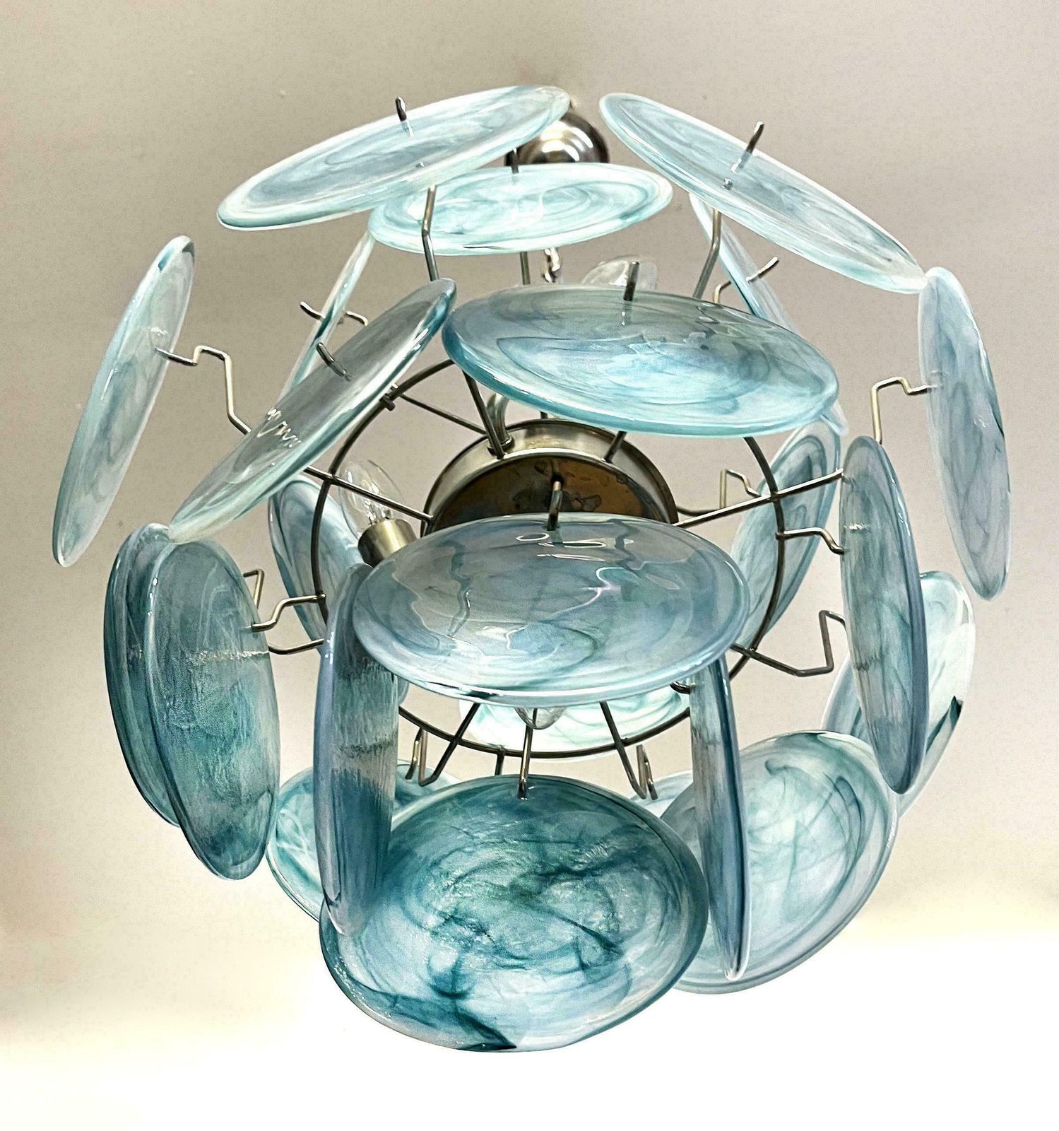 1970s Beautiful Vintage Italian Murano Chandeliers, 24 Blue Discs photo vintage
