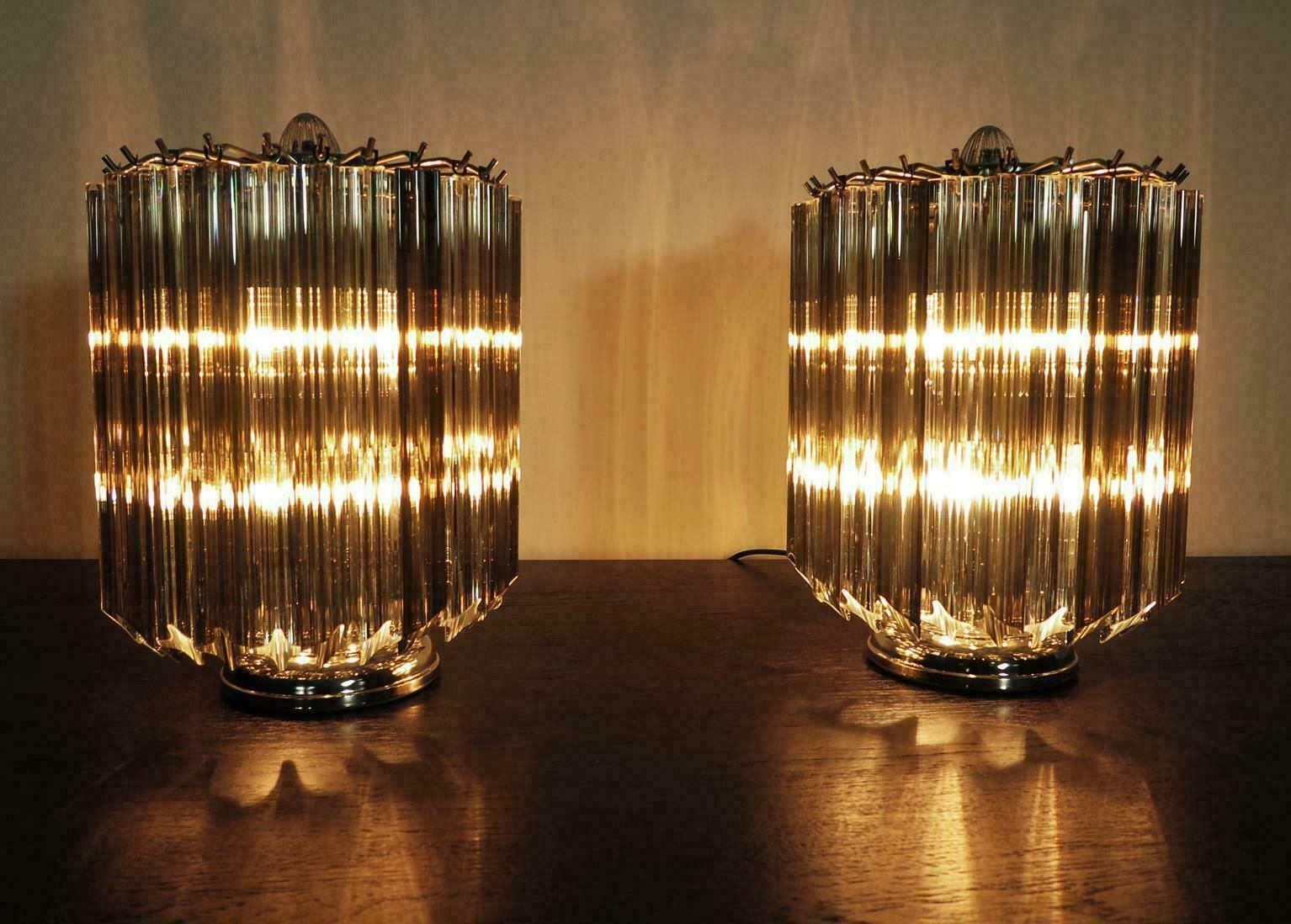 Pair Of Table Lamps 24 Transparent And Smoked Quadriedri Murano 1990s photo for sale