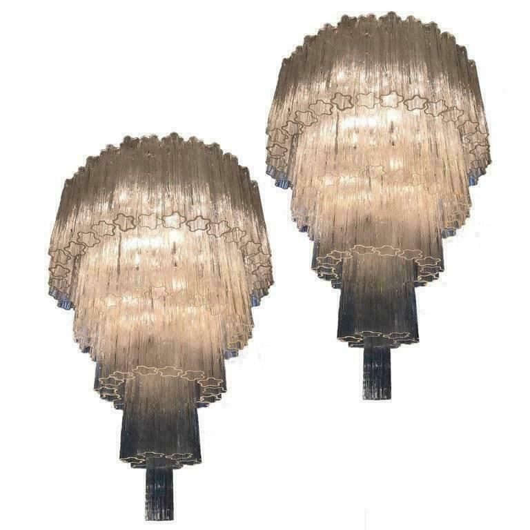 Pair Of Italian Tronchi Chandeliers In The Style Toni Zuccheri For Venini Murano