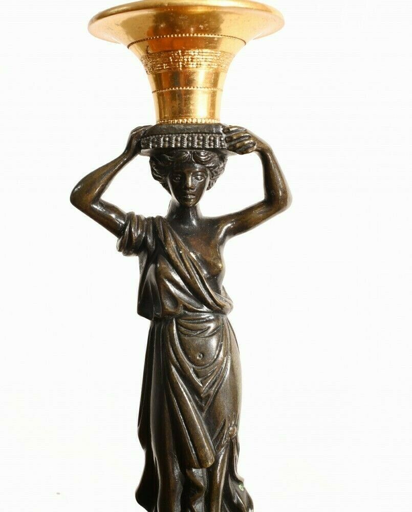 Pair Grand Tour Candelabras Marble Bronze Maiden 1840 photo furniture