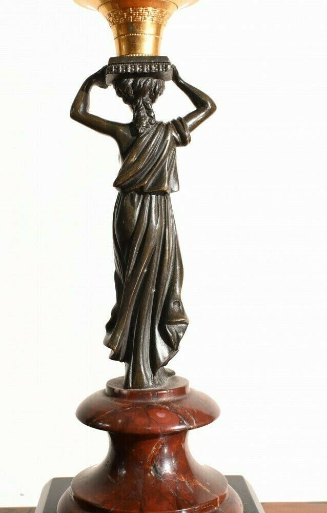 Pair Grand Tour Candelabras Marble Bronze Maiden 1840 photo for sale
