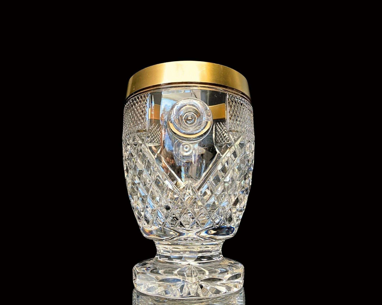 Kristallen Ijsemmer Met Handvatten | 24k Gouden Rand | Diamantslipwerk | Ca. Jaren 1950–1970 photo for sale