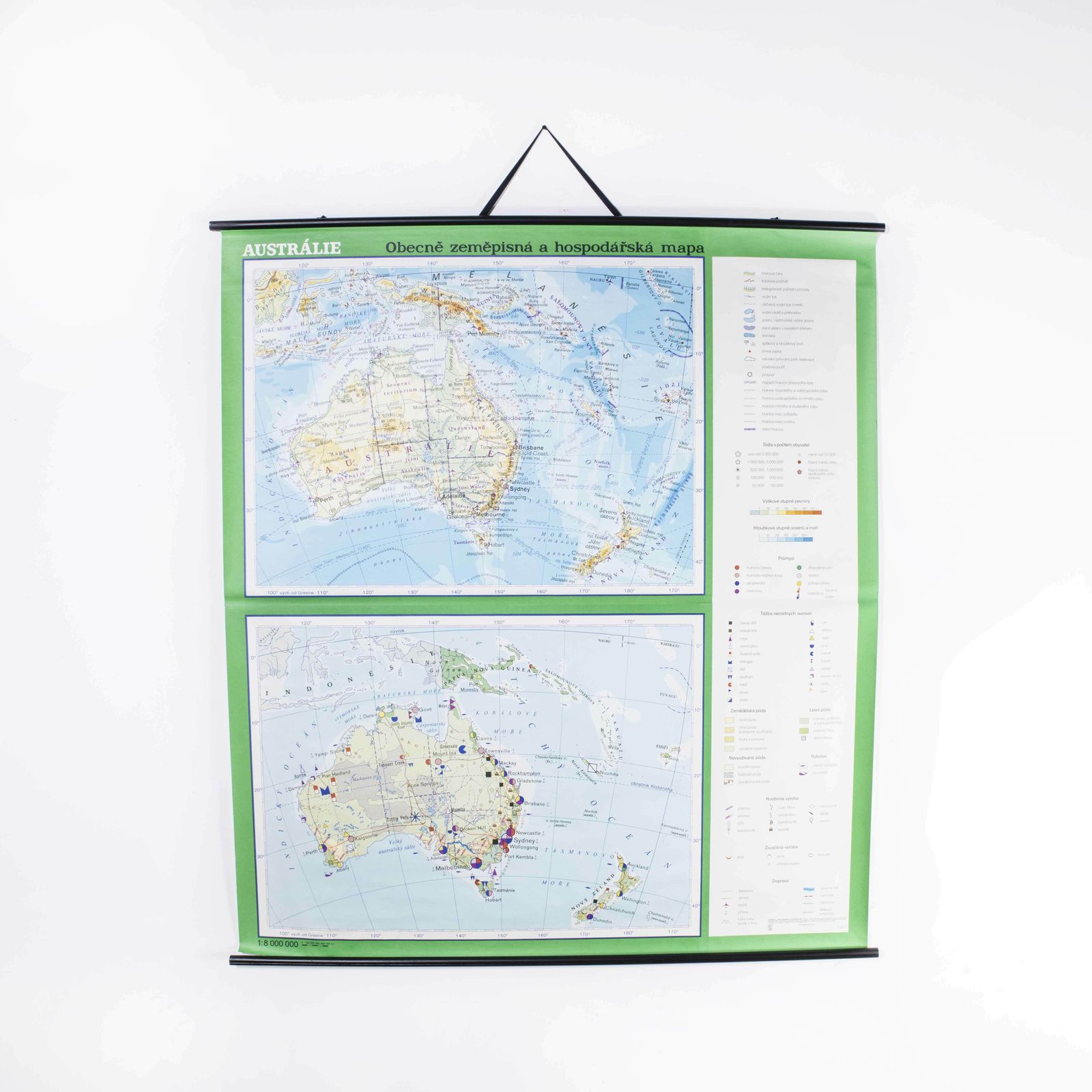 Late 20th Century Educational Geographic Map  Australia Topography And Economy