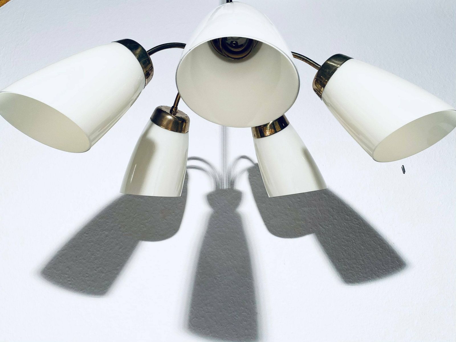 Mid Century Gold Chandelier Ceiling Lamp With Five Lamps / Rockabilly Interior 1950s photo for sale