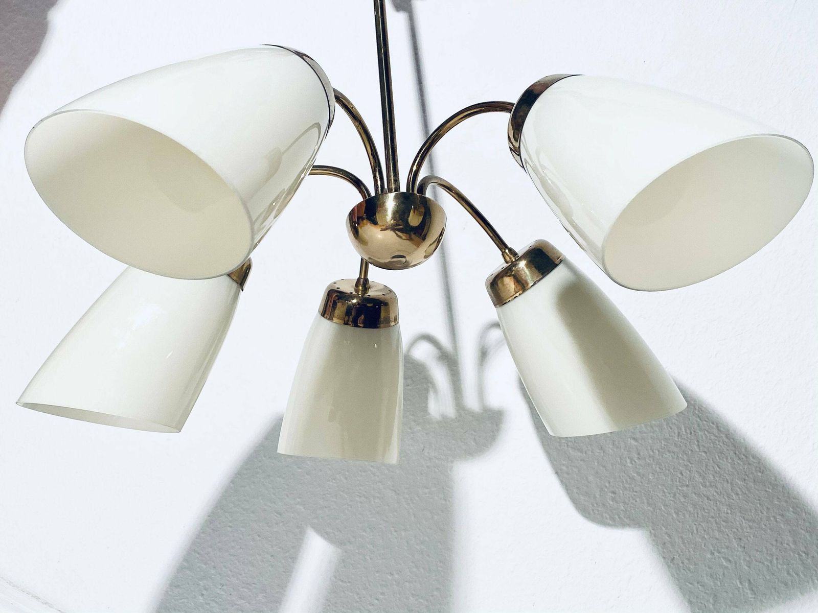 Mid Century Gold Chandelier Ceiling Lamp With Five Lamps / Rockabilly Interior 1950s photo 275.0