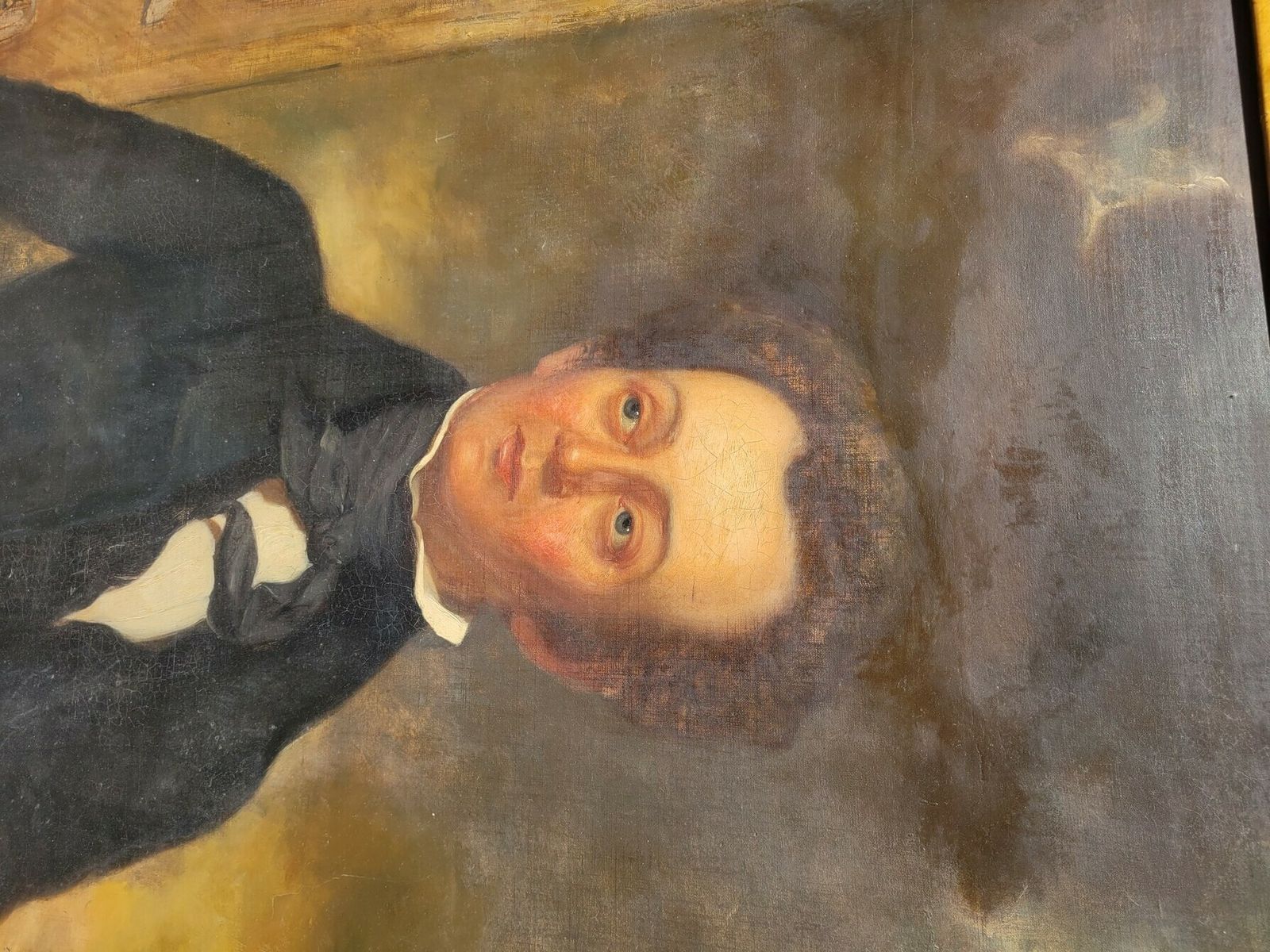 photo vinterior Portrait Of An Aristocrat, Large Oil On Framed Canvas, 19th Century Flag
