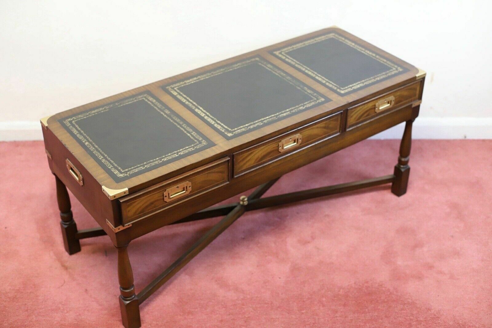 Stunning Vintage Mahogany And Brass Military Campaign Coffee Table