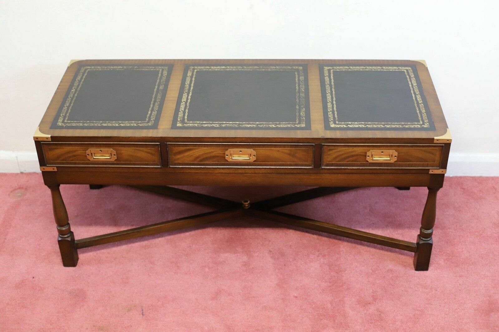 Stunning Vintage Mahogany And Brass Military Campaign Coffee Table photo 995.0