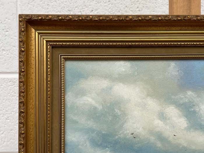 1950.0 Spencer Coleman Oil Painting Of Mountain Countryside Scene With Lake, Birds & Cattle In England photo