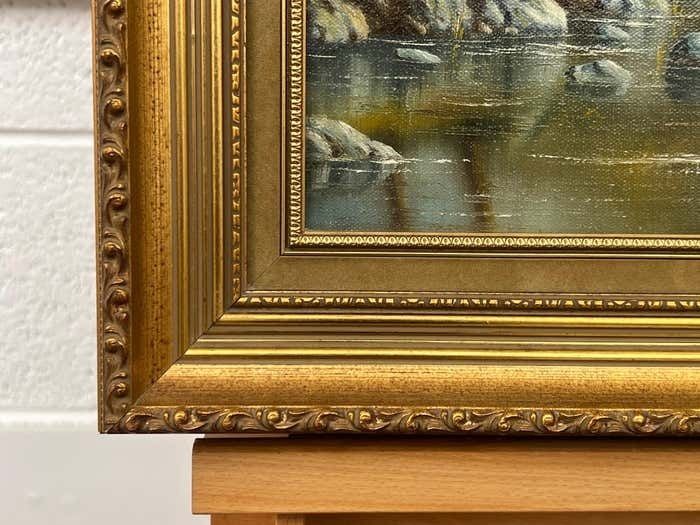 photo buy Spencer Coleman Oil Painting Of Mountain Countryside Scene With Lake, Birds & Cattle In England
