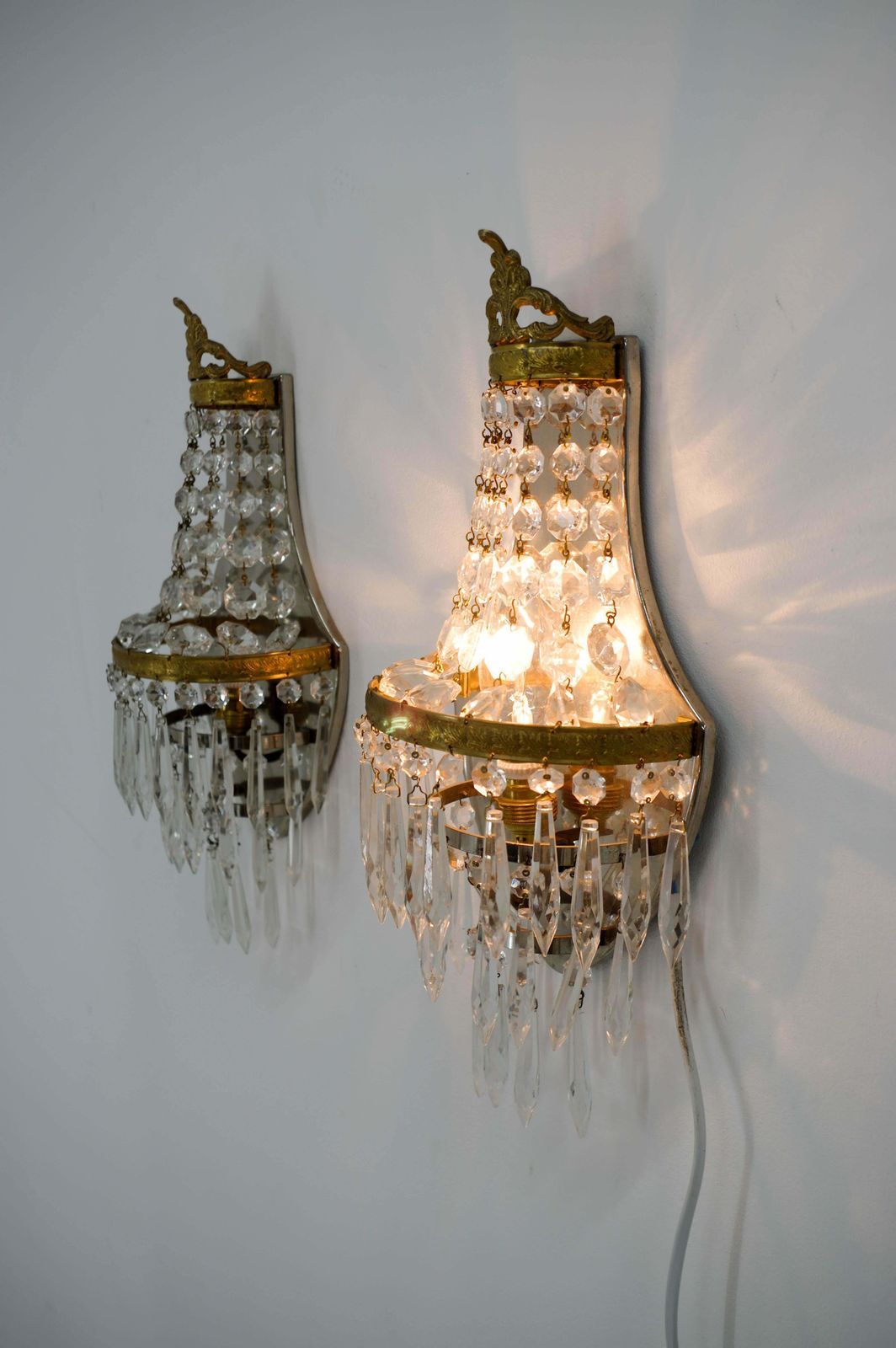 Set Of Two Art Nouveau Wall Lamps, 1920, Restored photo vintage