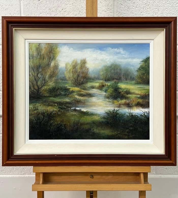 Doris Houston River Landscape Painting Of A Summer Evening In Ireland By 20th Century Artist 1998 photo for sale