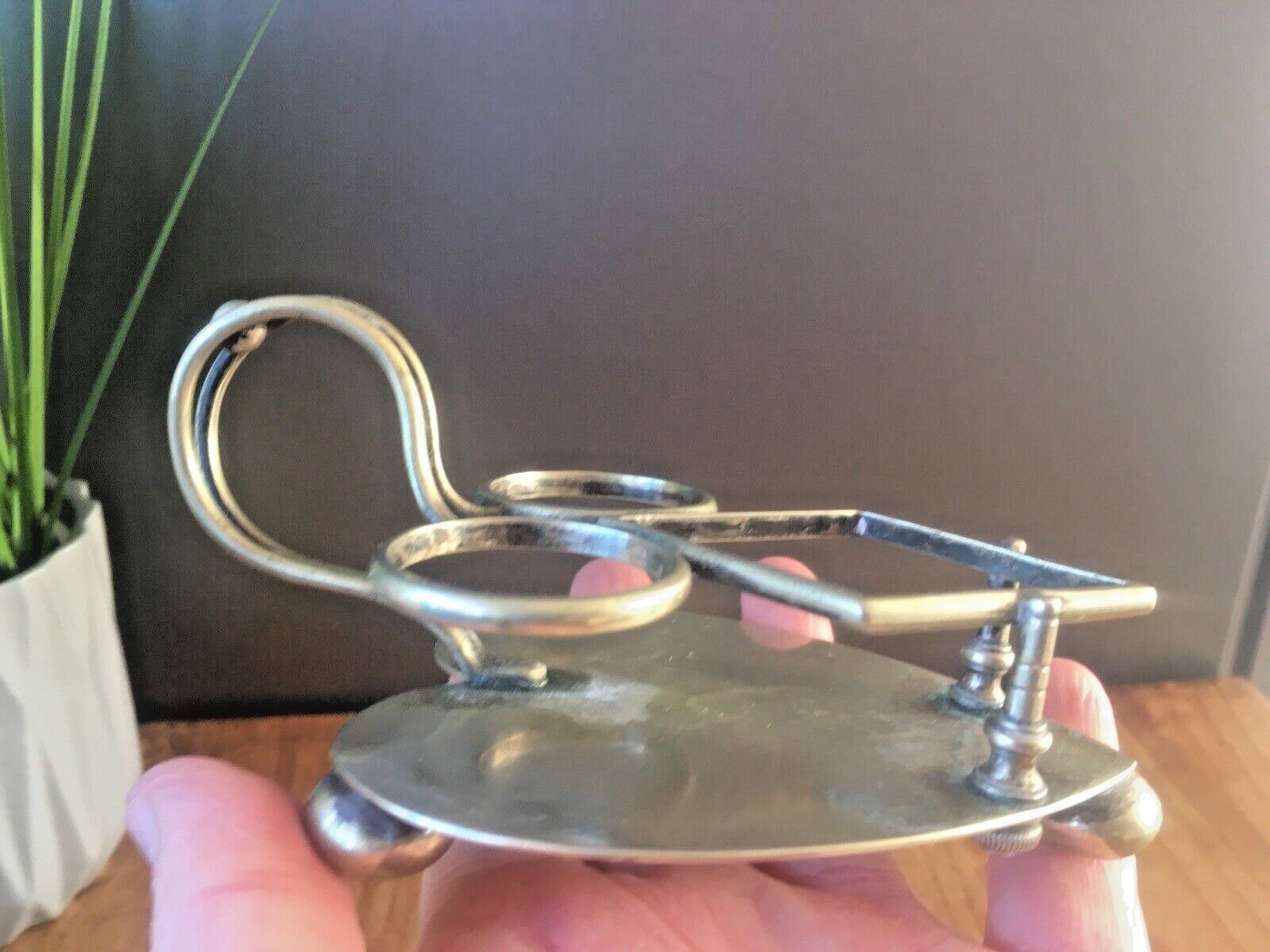 85.0 Antique Art Nouveau John Grinsell & Sons Cruet Set Silver Plate Glass Heart Tray photo