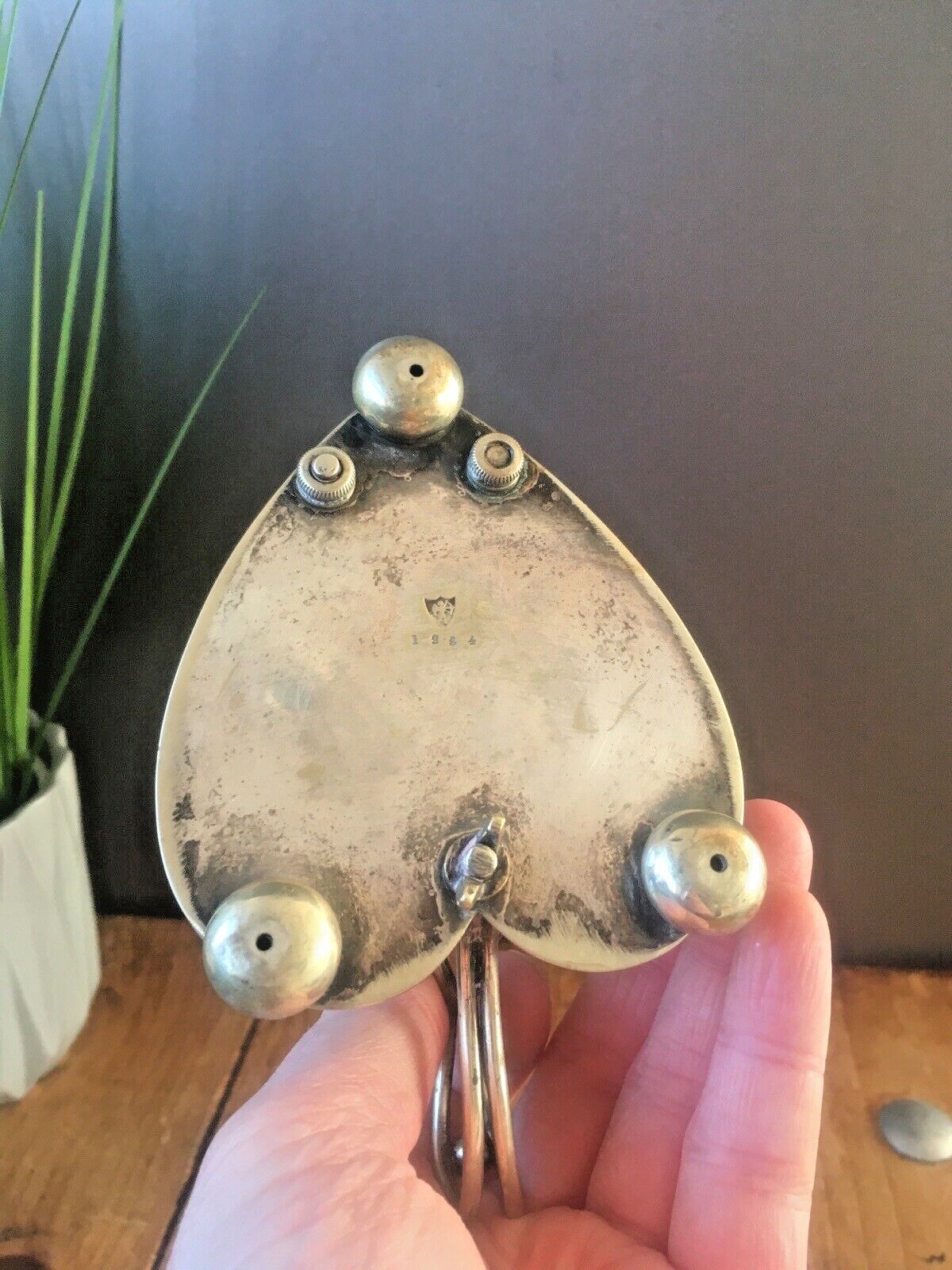 photo vinterior Antique Art Nouveau John Grinsell & Sons Cruet Set Silver Plate Glass Heart Tray