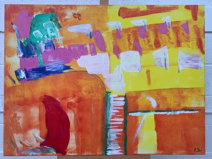 Angela Wakefield Abstract Painting With Yellow Orange Red & Pink By Contemporary British Artist 2005 photo buy