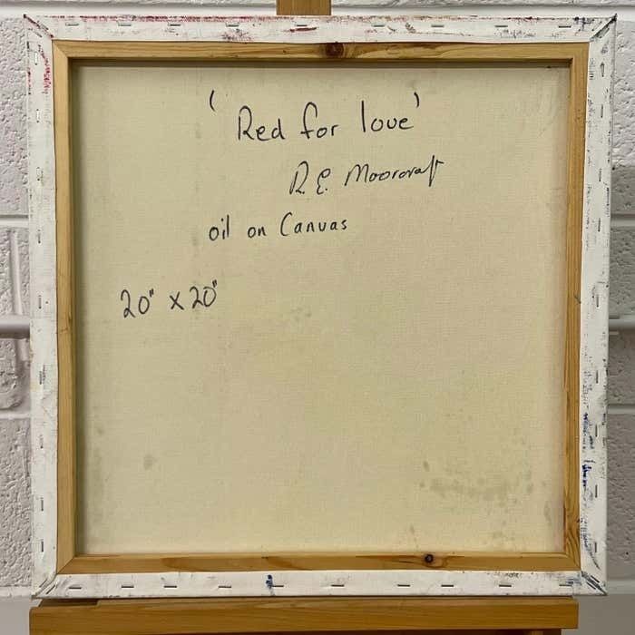 photo vintage Rose Elizabeth Moorcroft Expressive Still Life Painting Red Rose Flowers 'Red For Love' By British Artist 2000 Circa