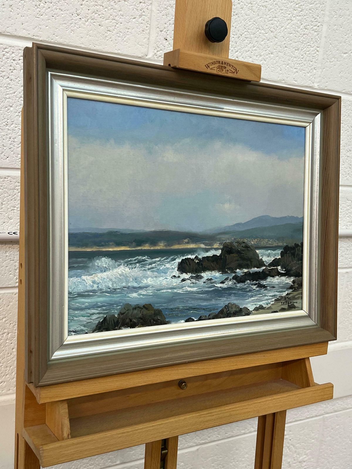 Tobias Everet Spence Seascape Painting Of Waves Crashing Against The Rocks At Pacific Grove, Monterey 1980 photo for sale