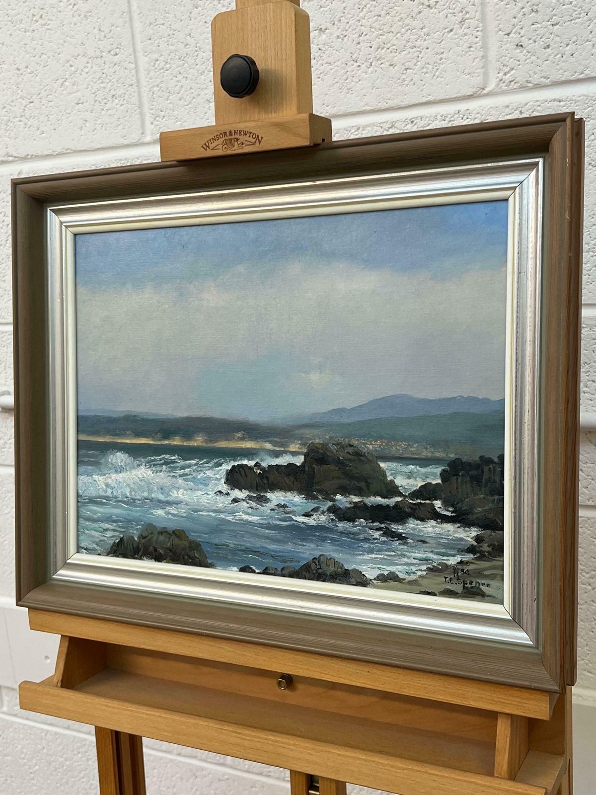 Tobias Everet Spence Seascape Painting Of Waves Crashing Against The Rocks At Pacific Grove, Monterey 1980 photo Art